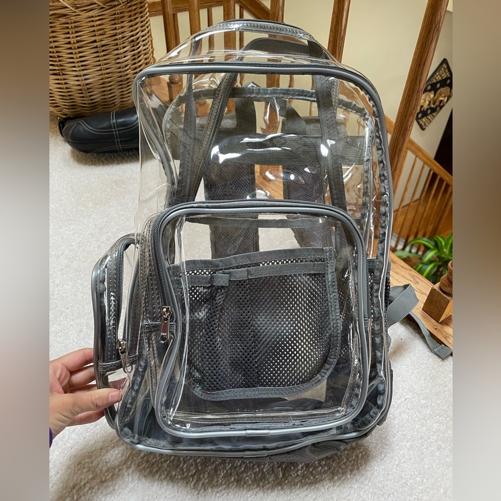 Clear See through Backpack with Gray Padded Shoulder Straps